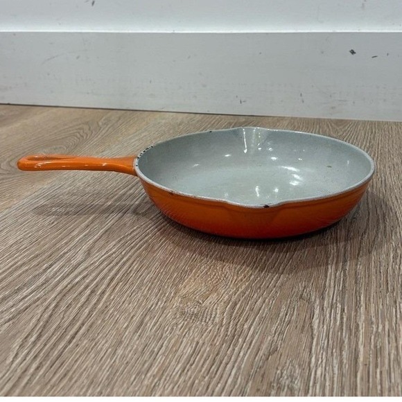 Descoware Other - Vintage Descoware Cast Iron Skillet Orange Cream Enamel Belgium ~9" Mid Century